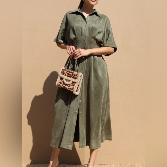 Suede Button Down Dress - Picture 3 of 7